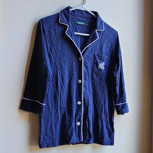 Lauren Ralph Lauren Navy/White Polka Dot Pajama Button Down Shirt Size XS - Picture 5 of 16